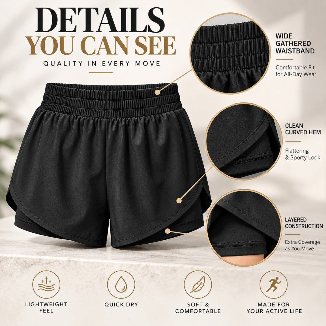 Womens Flowy Running Shorts | Layered Workout Bottoms | Yoga Gym Fitness Casual Sportswear
