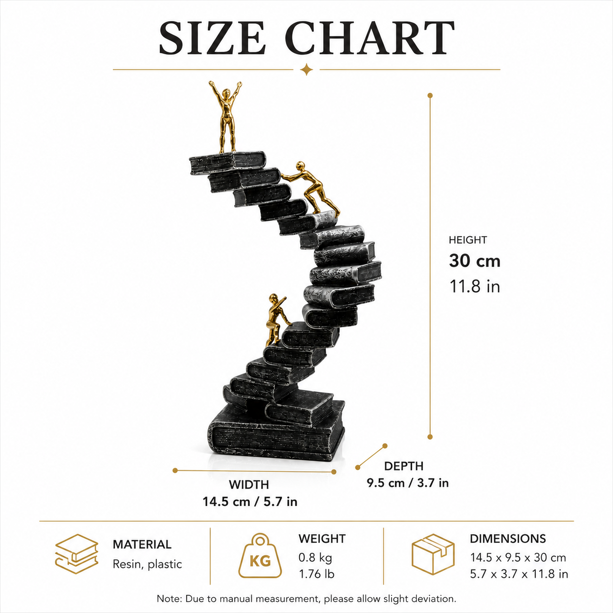 Climbing Book Staircase Sculpture | Gold Figure Office Decor | Inspirational Desk and Living Room Accent