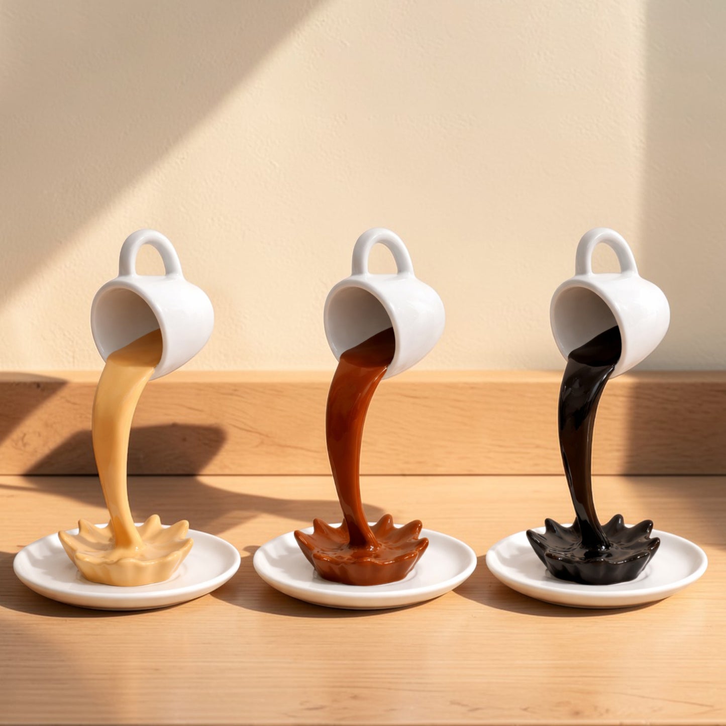 Floating Spilling Coffee Cup Sculpture Decor