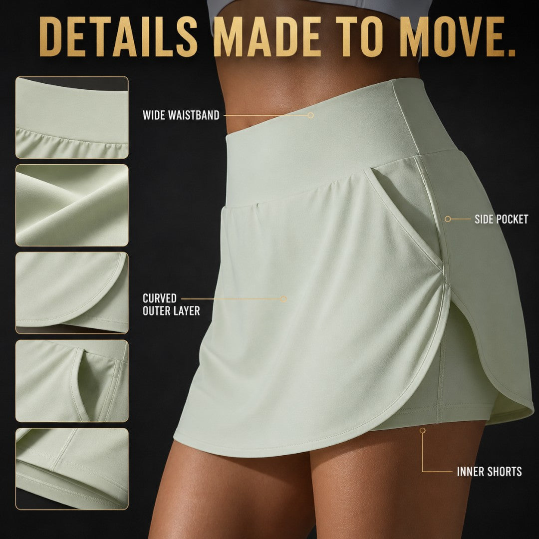 High Waist Tennis Skirt With Inner Shorts, Badminton Court Skort, Yoga Workout Skirt, Breathable Gym Bottom With Pocket, Running Skort