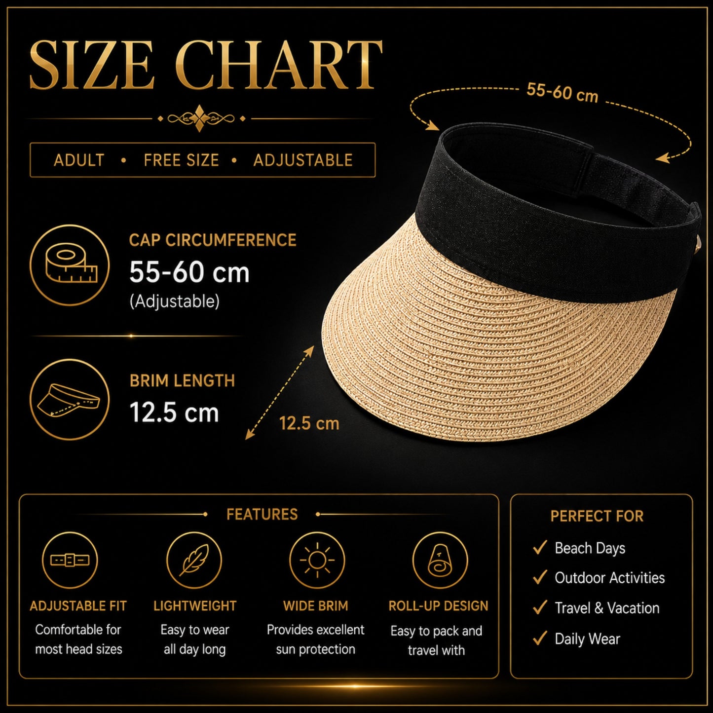Women's Foldable Straw Sun Visor Hat Wide Brim UV Protection Roll Up Beach Travel Golf Summer Sun Cap
