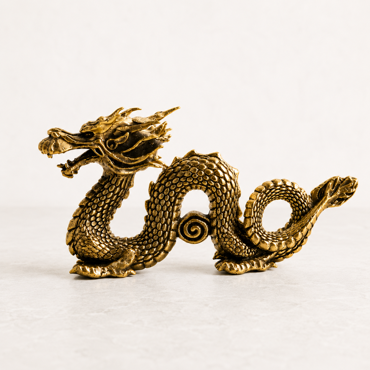 Brass Dragon Statue Mythical Figurine Decorative Desk Ornament Feng Shui Shelf Home Office Sculpture Gift
