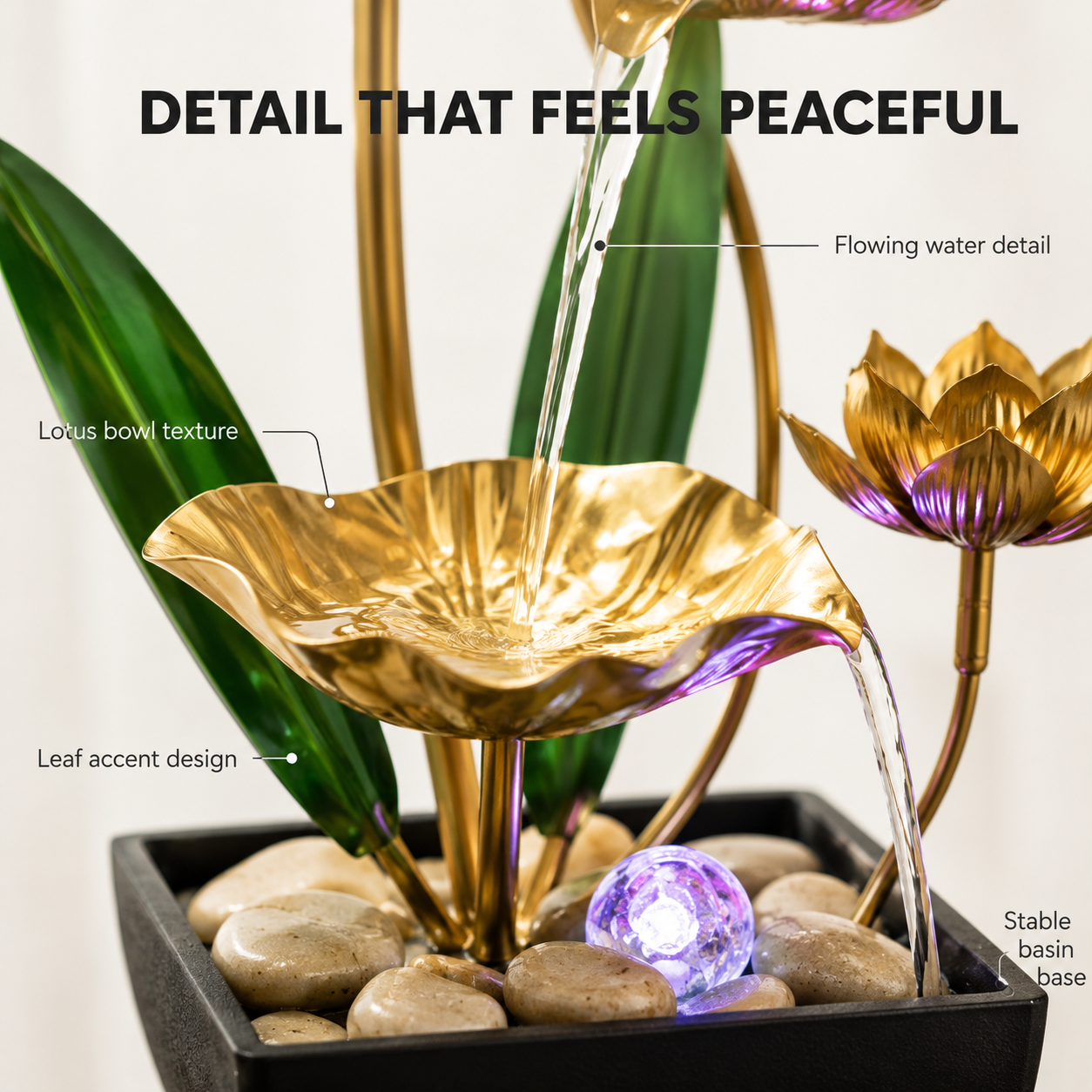 Lotus Tabletop Water Fountain | Indoor Waterfall Decor | Office Desk Fountain | Living Room Cabinet Ornament