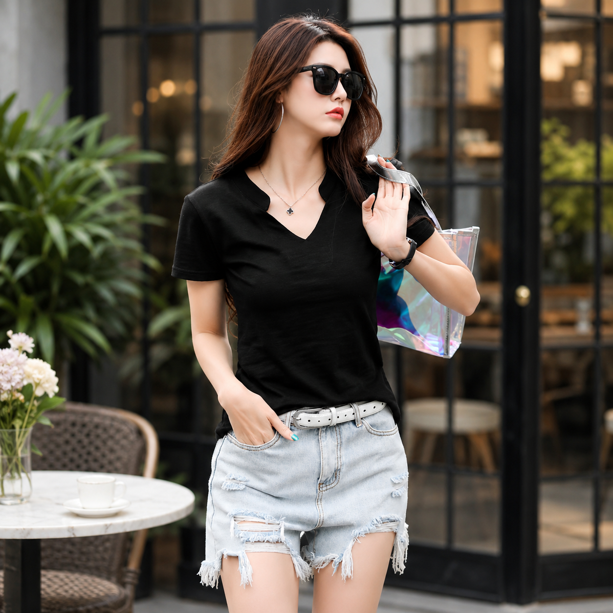 Women’s Cotton V Neck T Shirt, Soft Short Sleeve Summer Tee, Casual Everyday V Neck Top, Basic Women’s T-Shirt