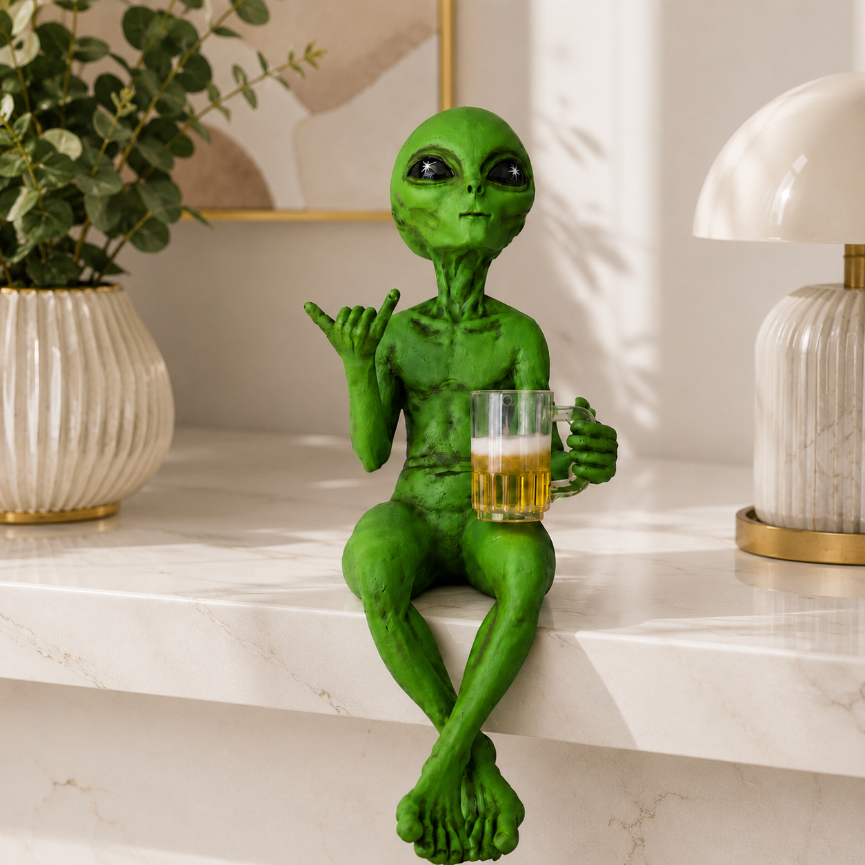 Funny Alien Resin Statue Beverage Mug Figurine Shelf Desk Office Garden Decor Gift Ornament