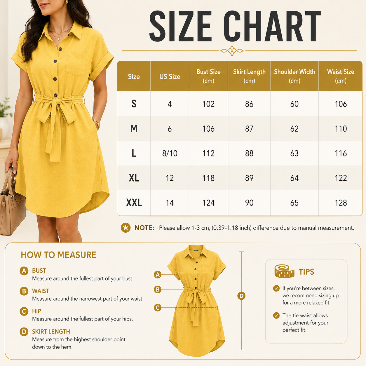 Women's Shirt Dress | Tie Waist Office Style | Short Sleeve Collared Midi | Button Front Summer Outfit | Pocket Detail