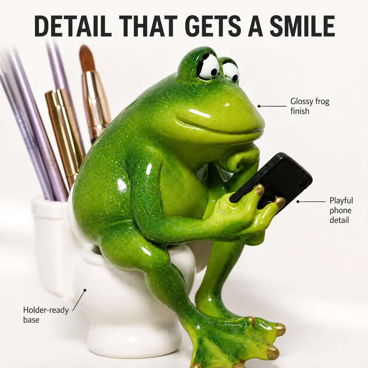 Funny Frog Pen Holder | Frog Figurine Decor | Cute Desk Organizer | Garden Patio Shelf Accent Gift Jumartins