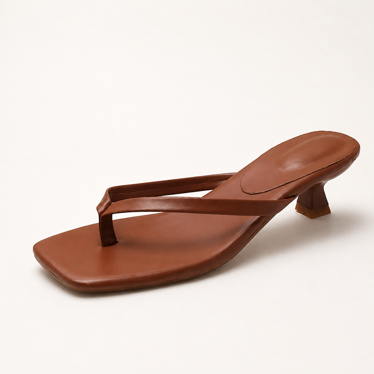 Square Toe Thong Heels | Low Kitten Heel Sandals | Minimal Slip On Mules | Padded Sole Dress Shoes