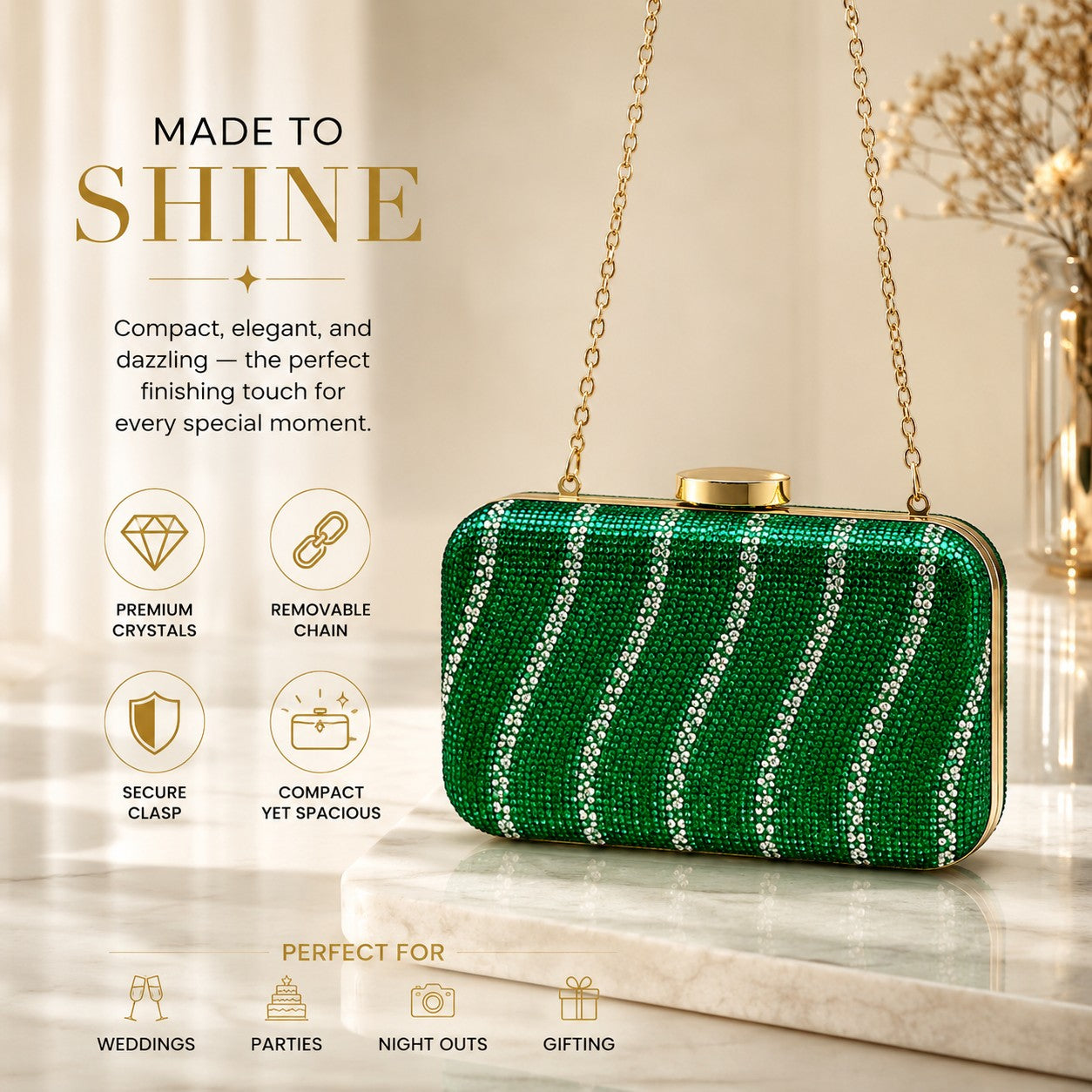 Green Rhinestone Clutch for Elegant Evening Style Jumartins