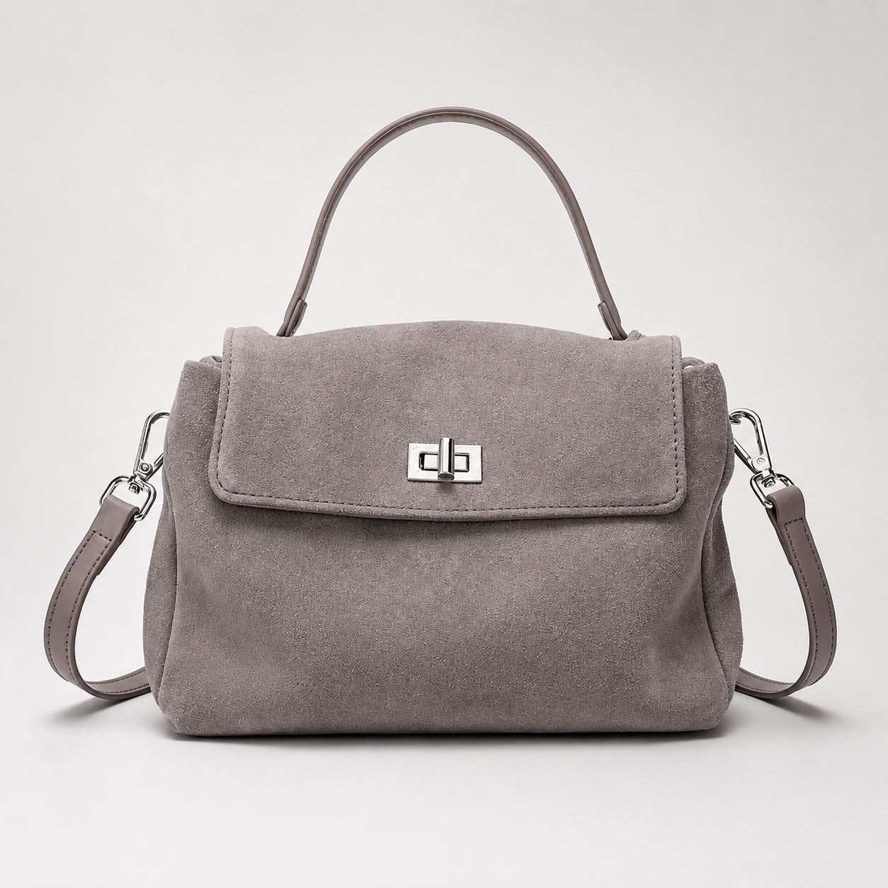 Suede Look Genuine Leather Crossbody Bag | Small Top Handle Satchel | Flap Shoulder Purse | Twist Lock Handbag
