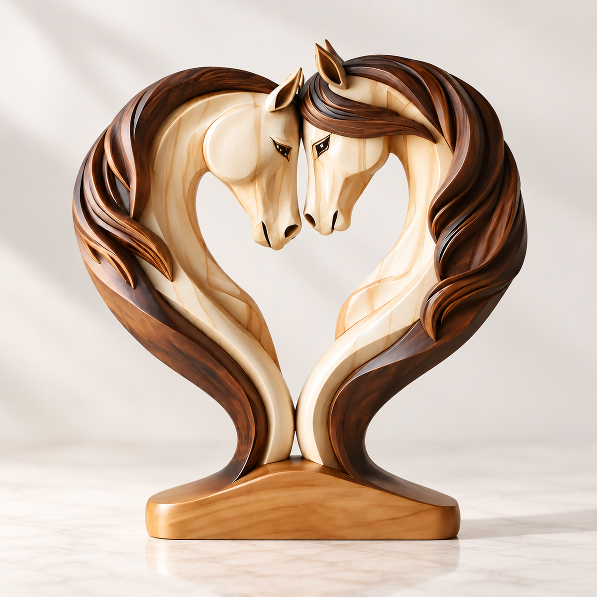Horse Couple Sculpture Wooden Figurine Modern Animal Decor Shelf Desk Home Office Ornament Gift