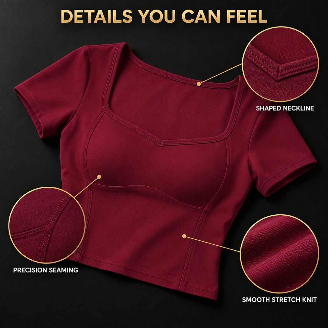Women’s Workout Crop Top | Sculpting Short Sleeve Yoga Shirt | Stretch Dance Tee | Quick Dry Gym Top | Running and Cycling Training Wear