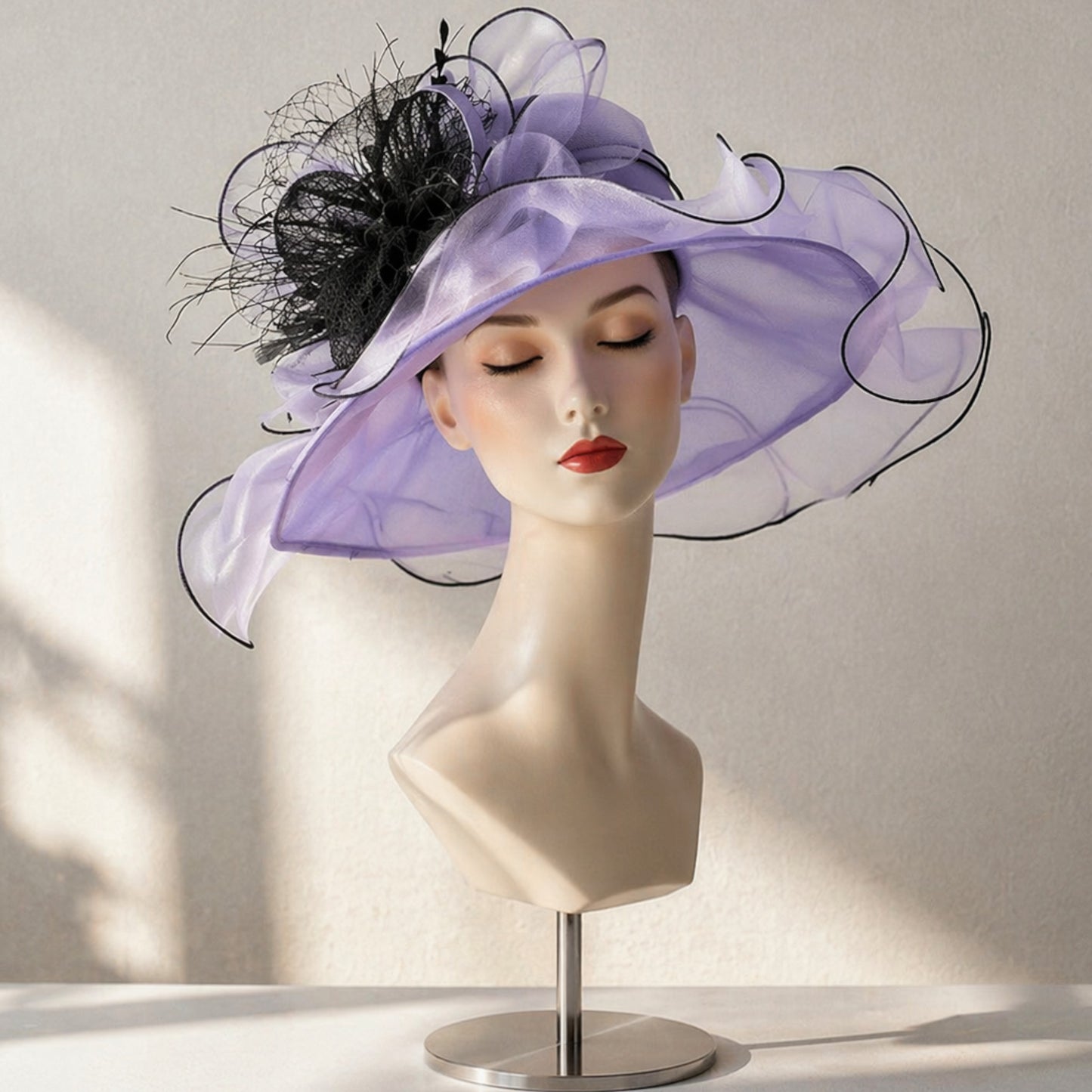 Women’s Elegant Wide Brim Hat | Organza Bow Church Wedding Party Hat