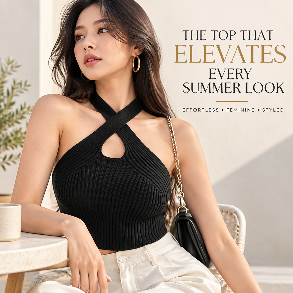 Knitted Bustier Tank Top Women Slim Fit Summer Top Feminine Going Out Outfit Vacation Style Basic Layering Shirt