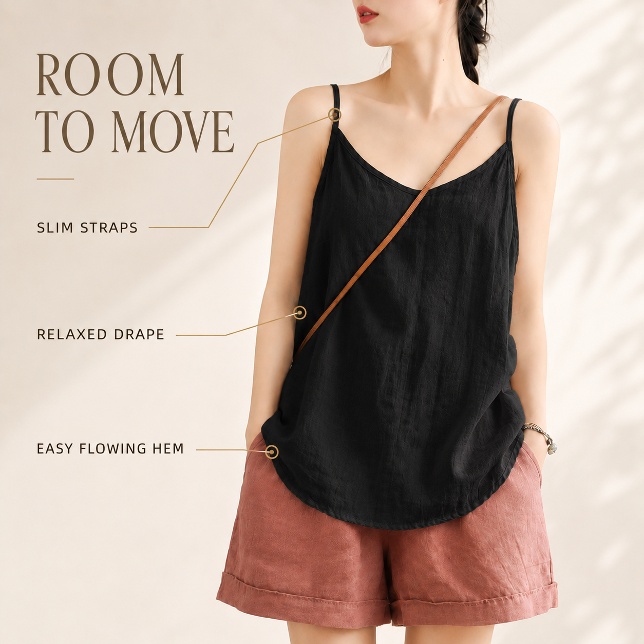 Cotton Linen Spaghetti Strap Top | Loose V Neck Camisole | Sleeveless Summer Tank | Relaxed Casual Layering Top