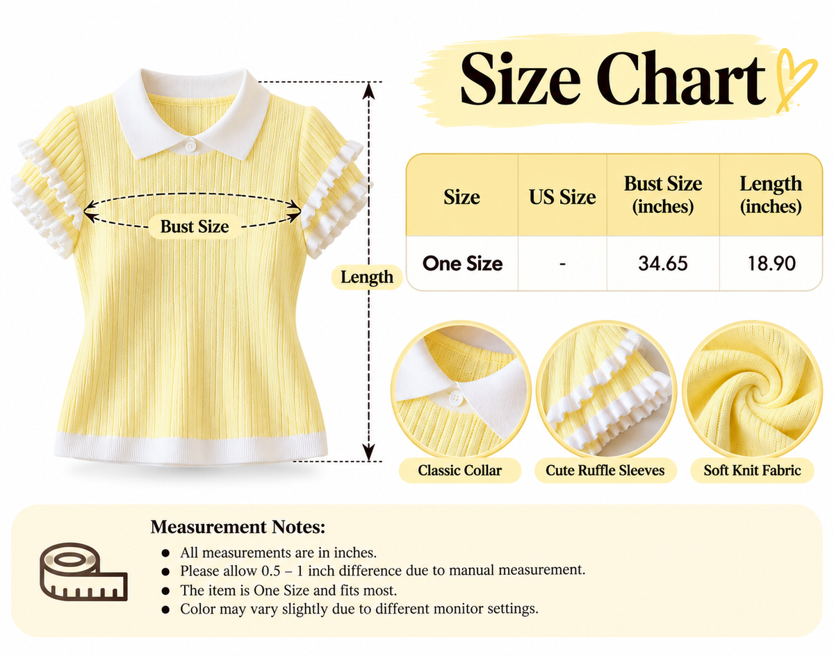 Yellow Knit Top for Women, Peter Pan Collar Sweater Top, Ruffle Sleeve Shirt, Cute Preppy Top, Soft Ribbed Knit Blouse