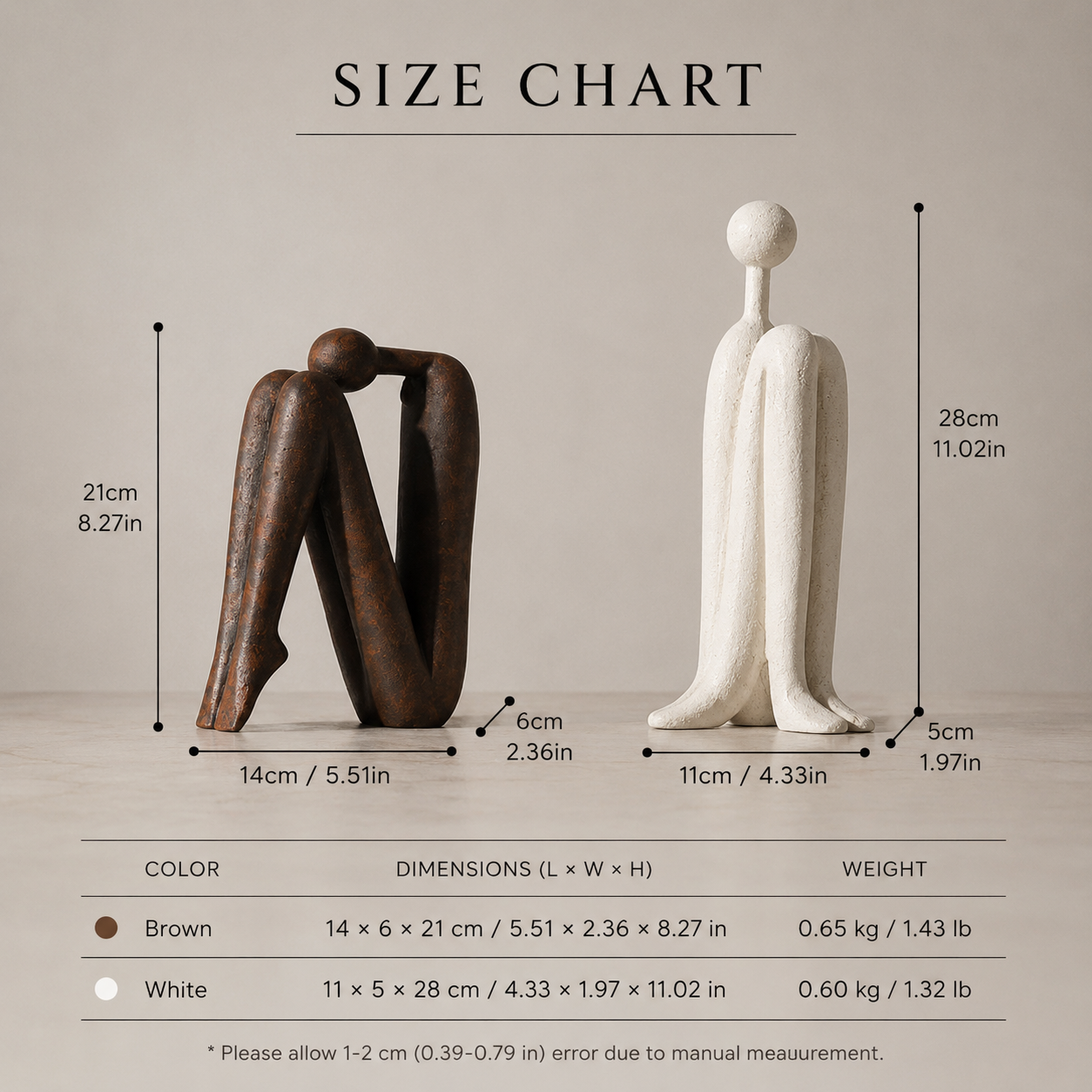Resin Abstract Seated Figure Sculptures | Modern Minimalist Table Decor for Shelf Console Living Room Accent