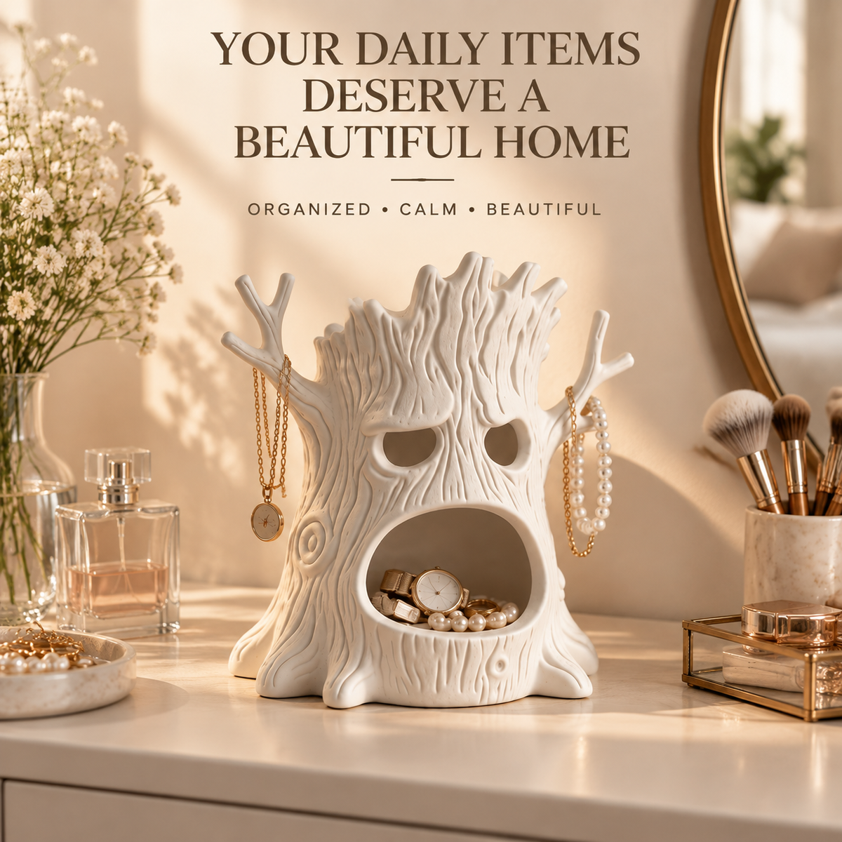 Tree Monster Candle Holder 3D Printed Decorative Figurine Funny Tree Design Home Decor Accent Halloween Display Gift Idea