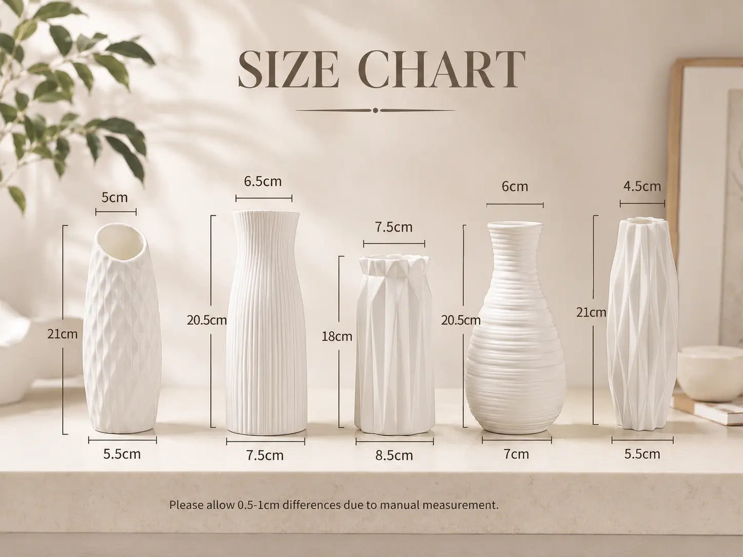 White Textured Plastic Vase | Modern Flower Holder | Minimalist Table Decor | Living Room Shelf Orna Jumartins