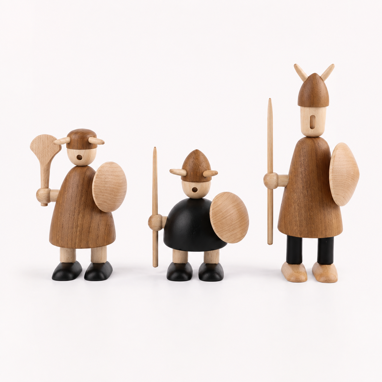 Wooden Warrior Figurines | Carved Wood Home Decor | Minimalist Shelf Display | Decorative Wooden Dolls | Nordic Style Table Accent