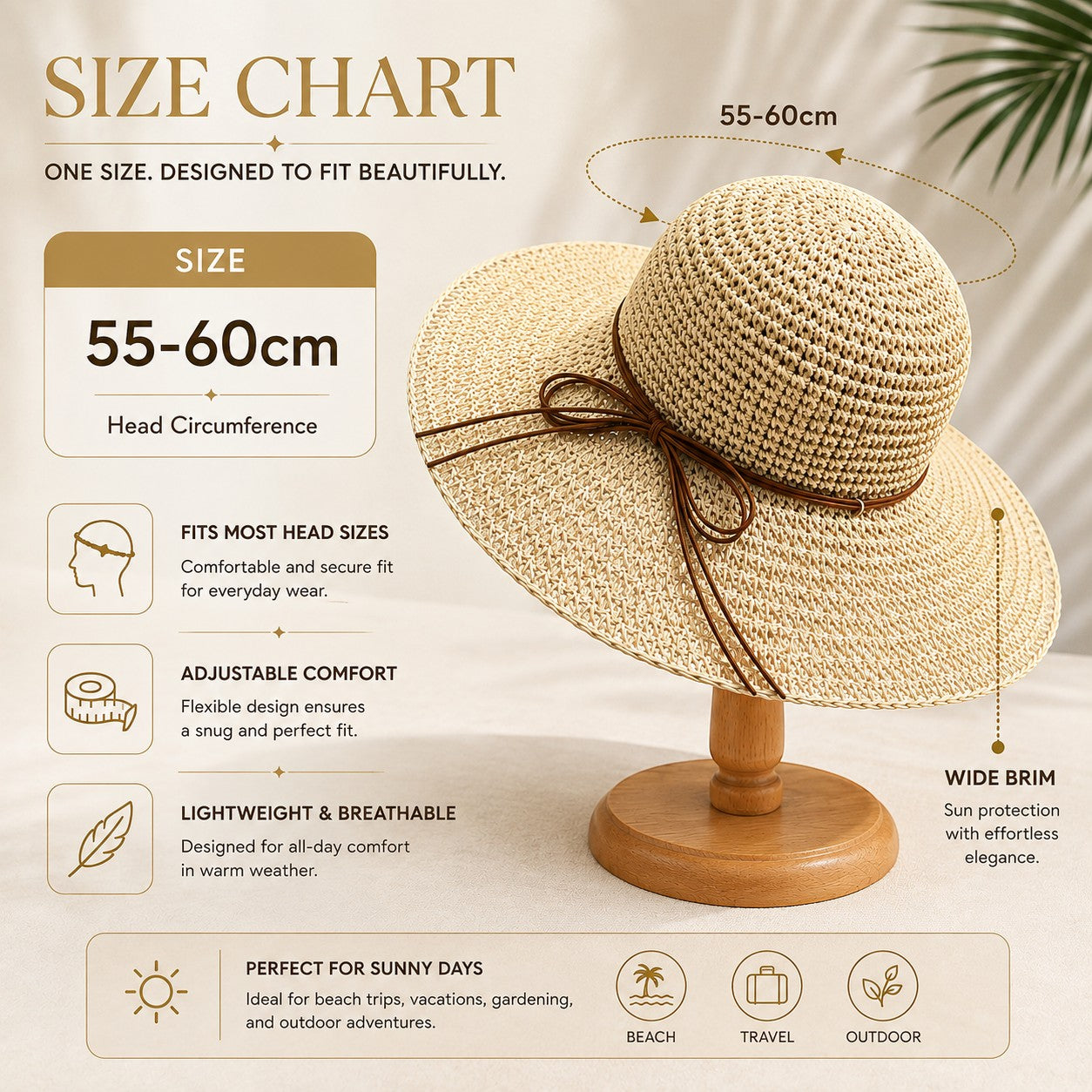 Women’s Wide Brim Woven Straw Sun Hat with Bow – Elegant Summer Beach, Vacation & Resort Hat