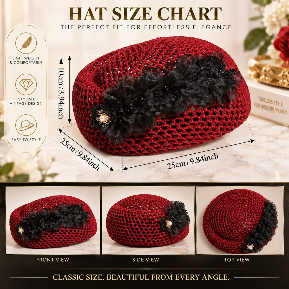 Vintage Floral Crochet Pillbox Hat for Women, Elegant Flower Headpiece, Romantic Wedding Tea Party & Special Occasion Hat