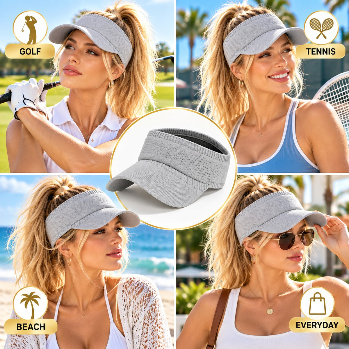 Women’s Knit Sun Visor Hat for Ponytail – Open Top Lightweight Sports Golf Tennis Summer Beach Visor Cap