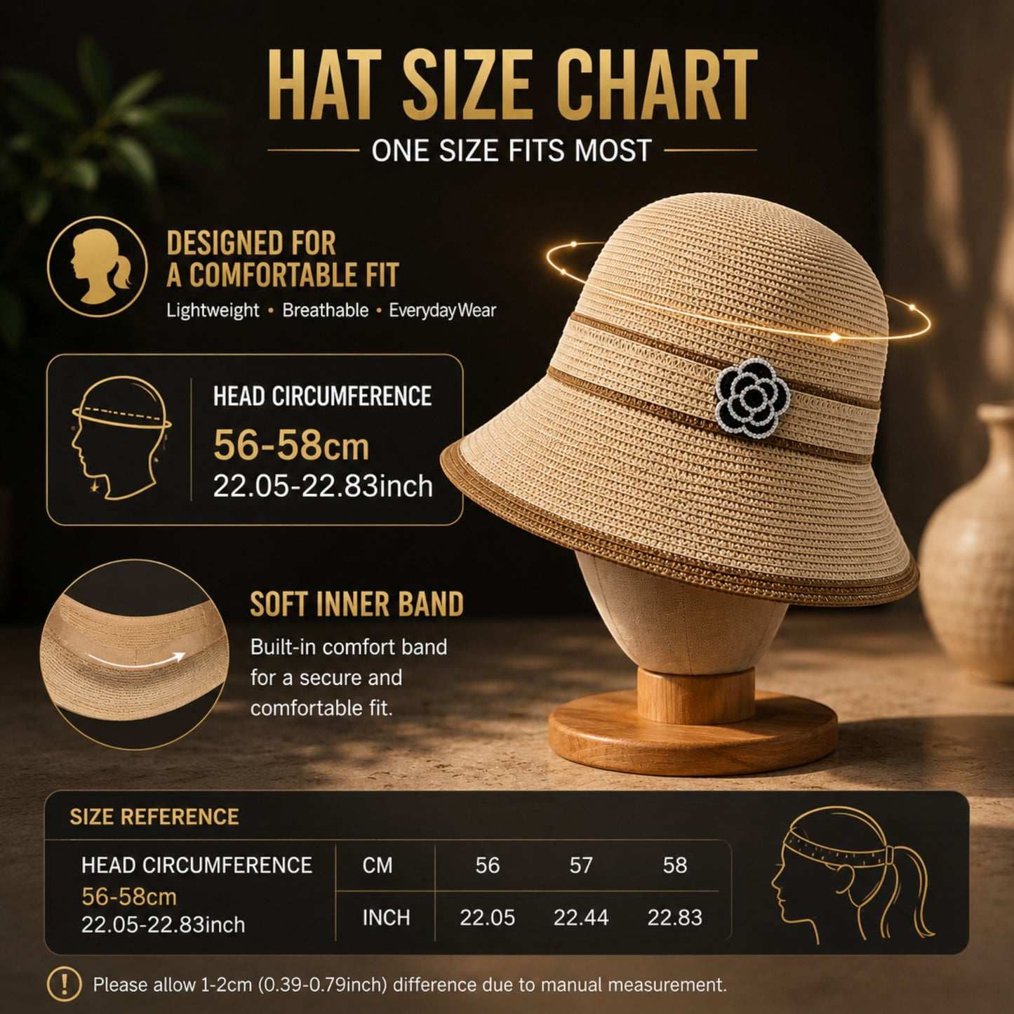 Women's Floral Accent Straw Sun Hat – Elegant Wide Brim Summer Beach Hat for Vacation, Travel, Garden & Resort Wear