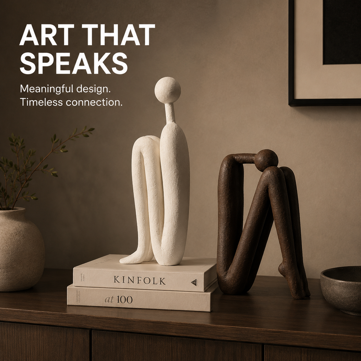 Resin Abstract Seated Figure Sculptures | Modern Minimalist Table Decor for Shelf Console Living Room Accent