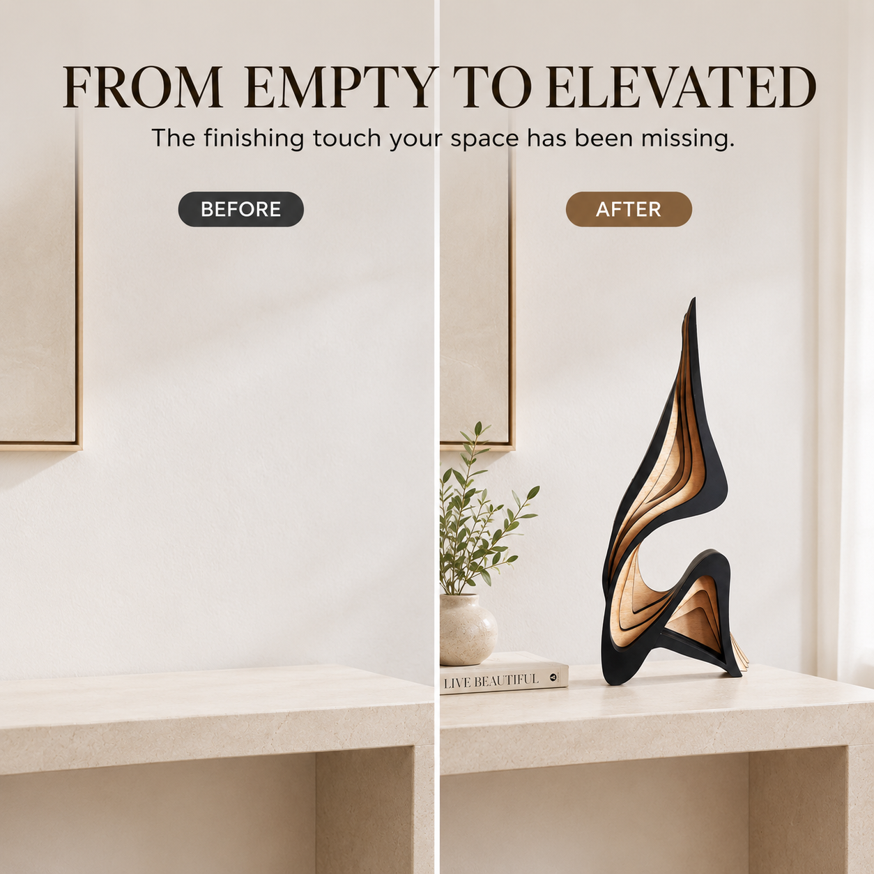 Abstract Wooden Statue | Streamlined Shelf Sculpture | Modern Desktop Ornament | Home Room Decor