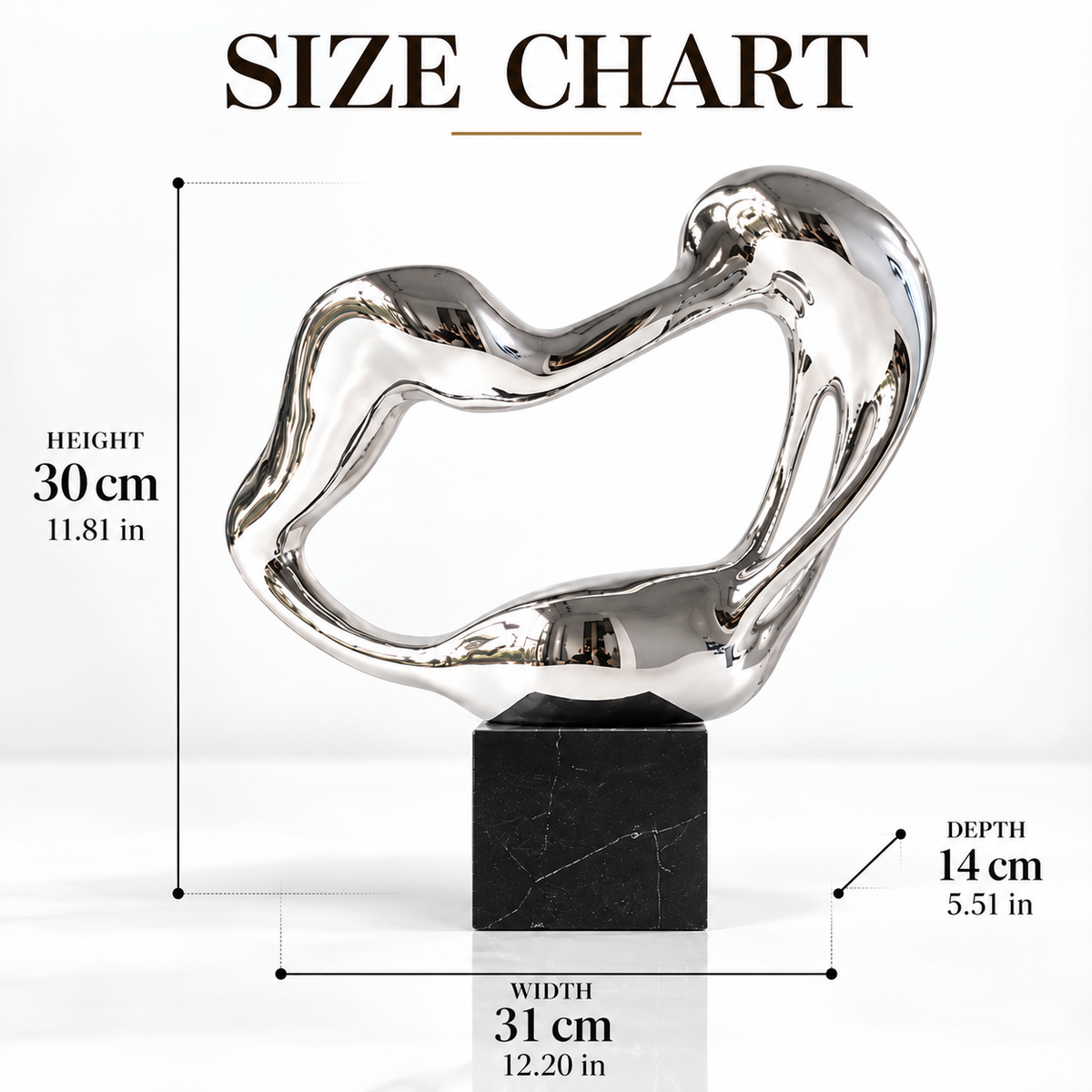 Silver Abstract Sculpture | Melting Heart Statue | Modern Desk Decor | Fluid Art Ornament | Shelf & Living Room Accent