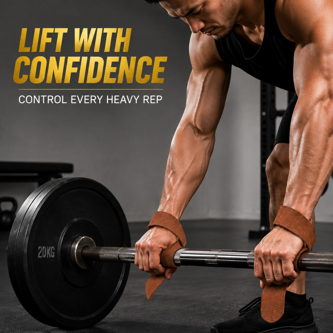 Leather Weight Lifting Straps | Heavy Duty Gym Wrist Straps | Cowhide Grip Support for Deadlift Pull Up Strength Training