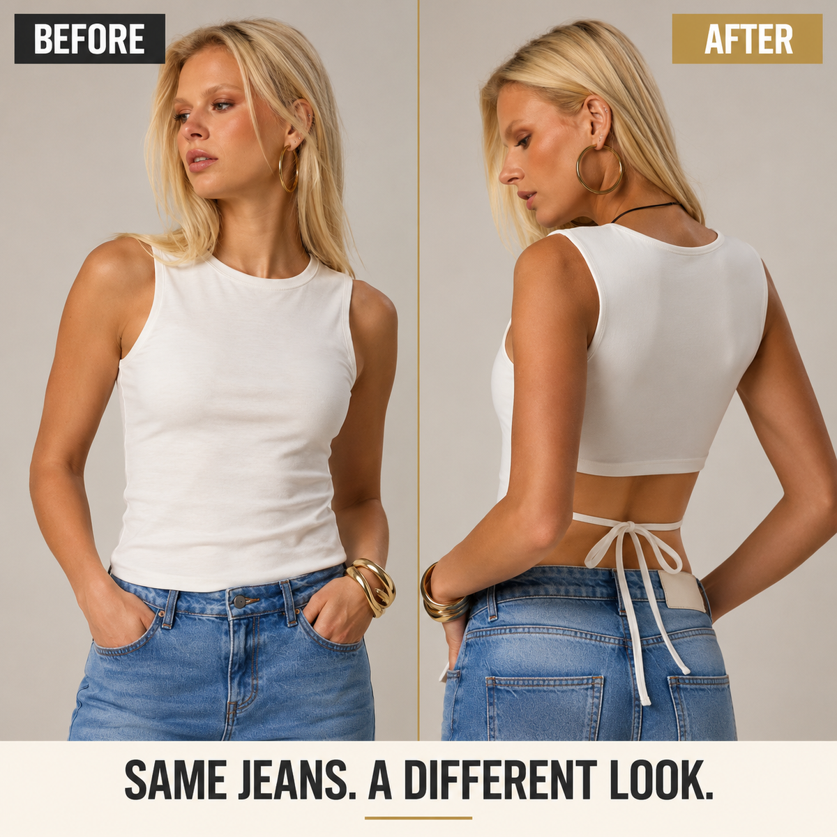 Women's Backless Sleeveless Top | Fitted Round Neck Shirt with Open Back Tie | Minimalist Summer Streetwear