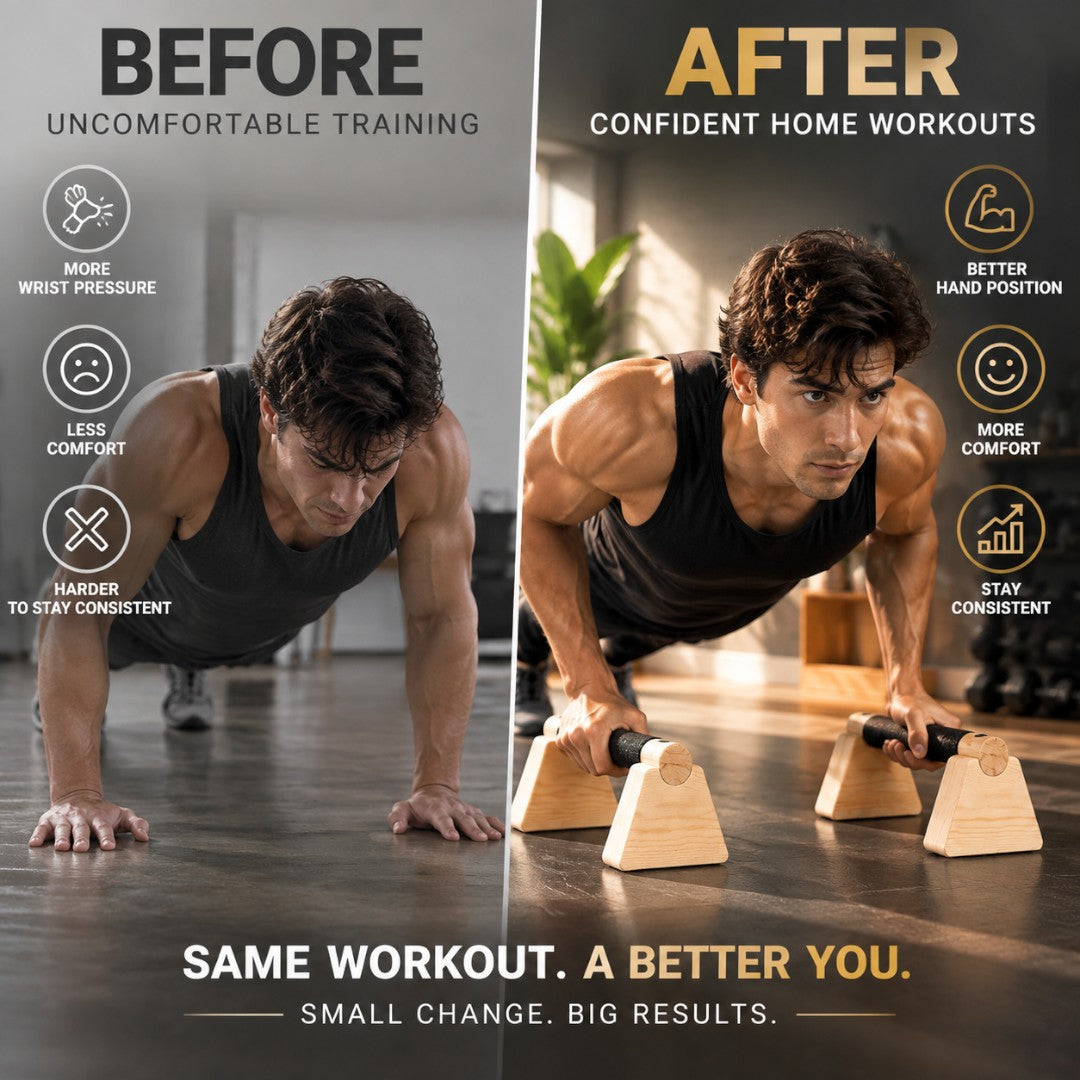 Wooden Push Up Bars Stands Pair | Home Gym Workout Equipment | Parallel Handles For Strength Training Calisthenics Fitness