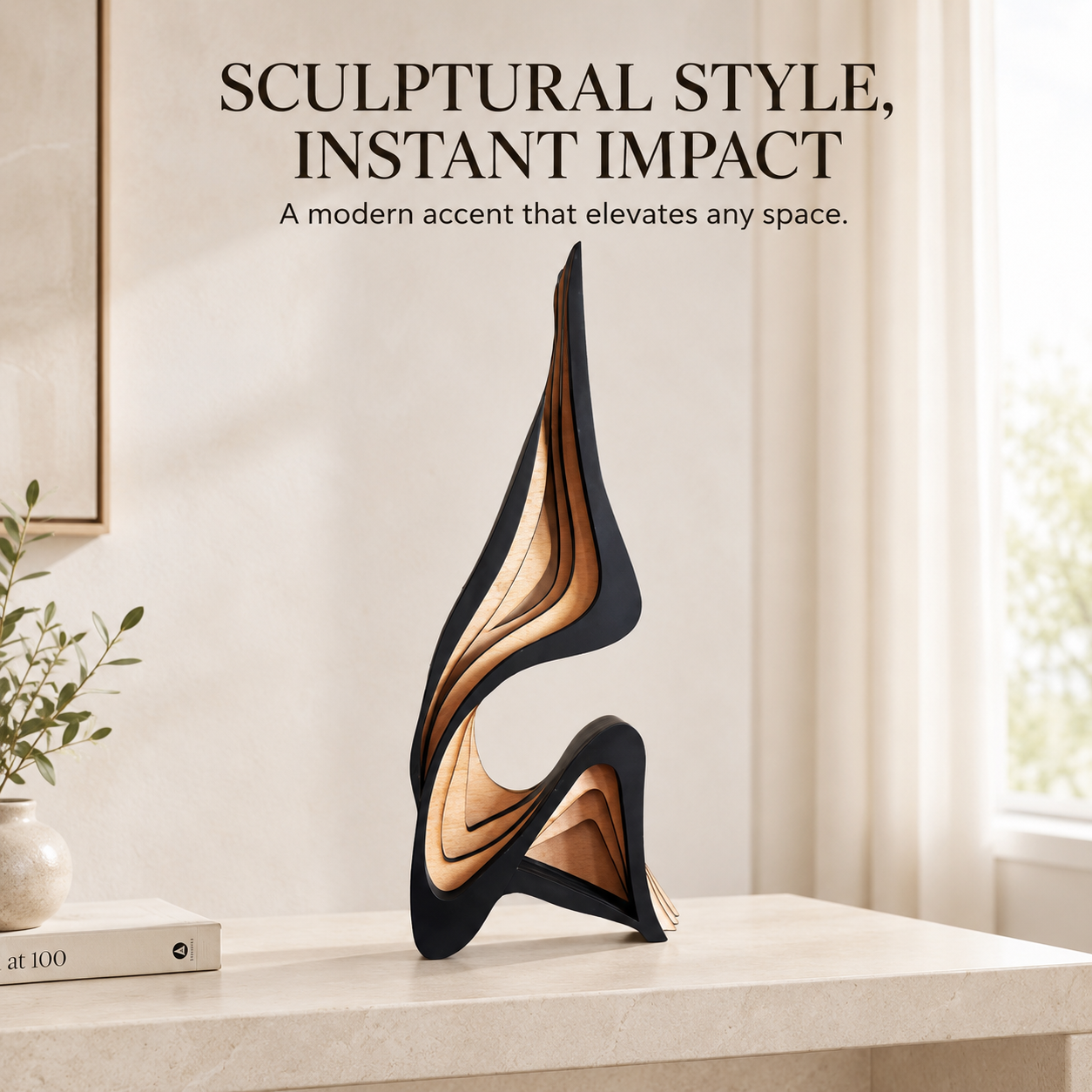 Abstract Wooden Statue | Streamlined Shelf Sculpture | Modern Desktop Ornament | Home Room Decor