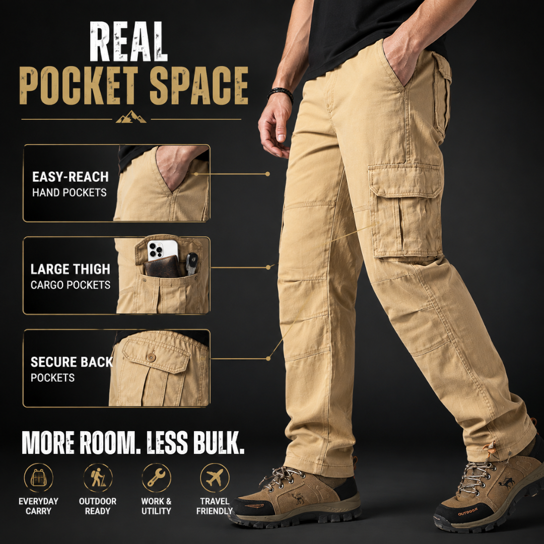 Men's Cargo Pants | Large Pocket Loose Fit Trousers | Outdoor Work Pants | Elastic Waist Utility Pants | Casual Hiking Bottoms