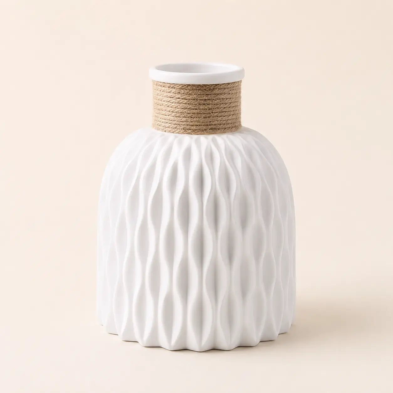Textured Plastic Vase | Twine Wrapped Flower Holder | Water Wave Table Decor | Minimalist Shelf and Living Room Accent Jumartins