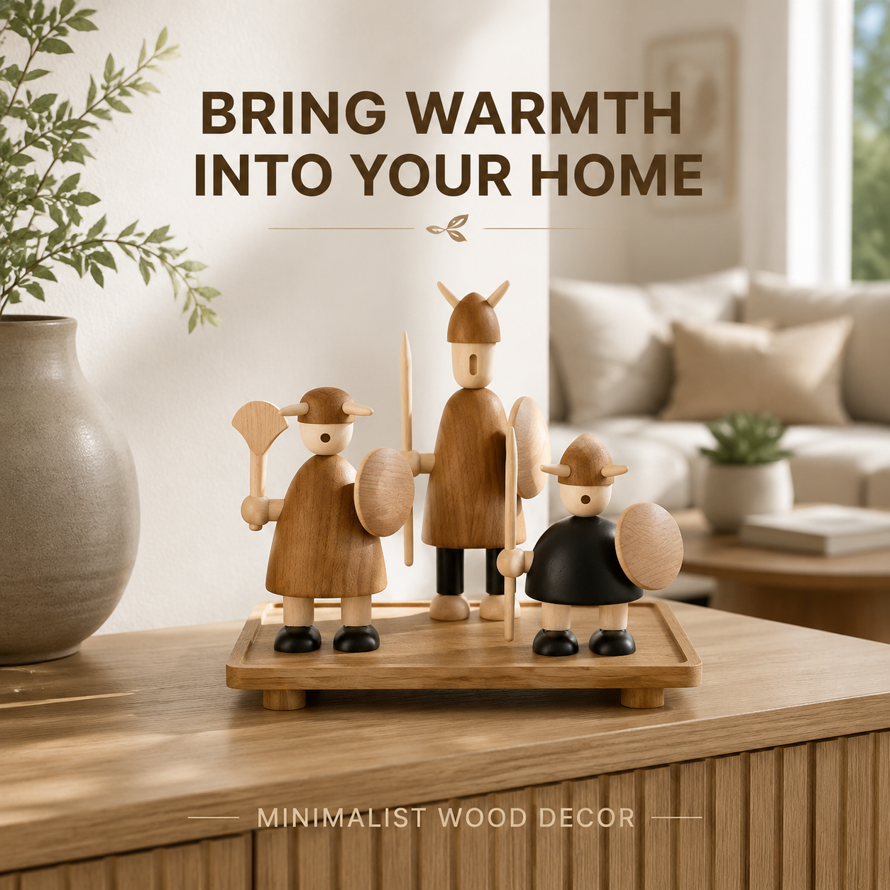 Wooden Warrior Figurines | Carved Wood Home Decor | Minimalist Shelf Display | Decorative Wooden Dolls | Nordic Style Table Accent