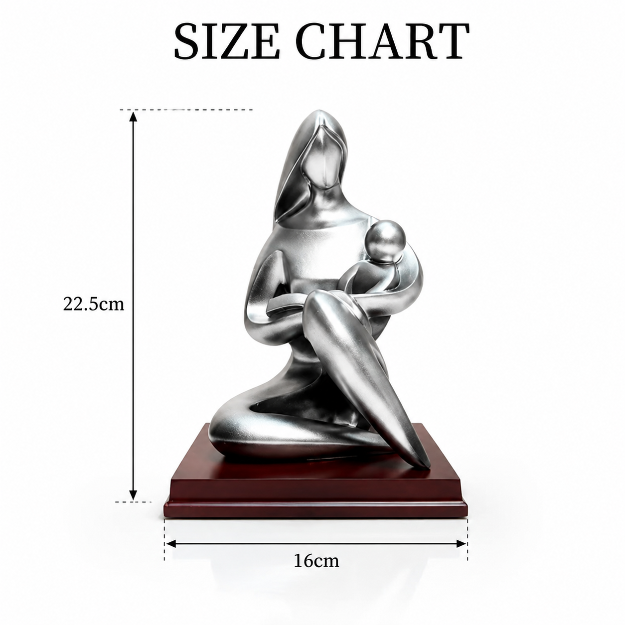 Mother and Son Abstract Sculpture | Family Figurine Statue | Silver Character Ornament for Desk Shelf Living Room Decor