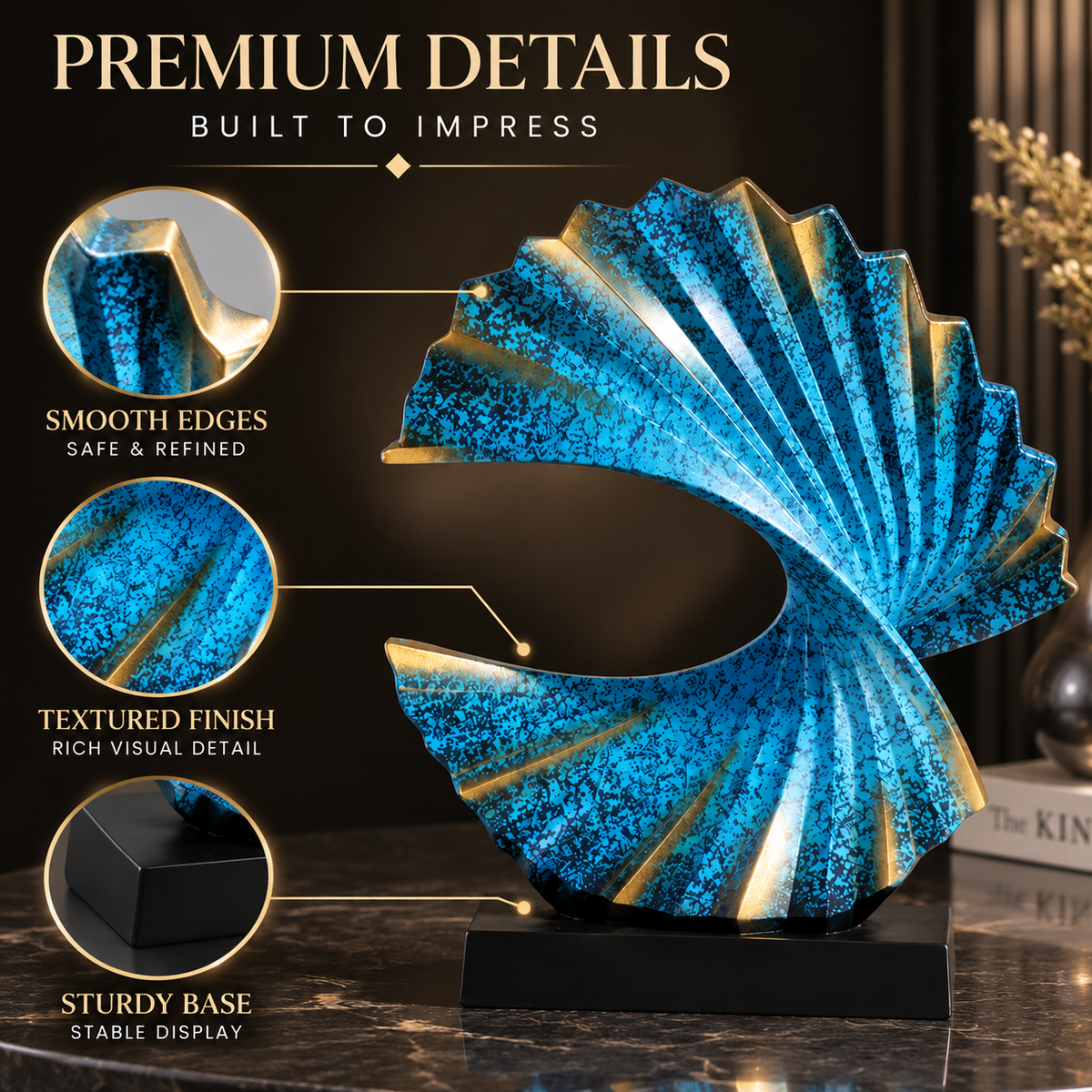Abstract Wave Resin Sculpture | Modern Art Figurine Home Decor | Elegant Desktop Accent For Living Room Bedroom Study