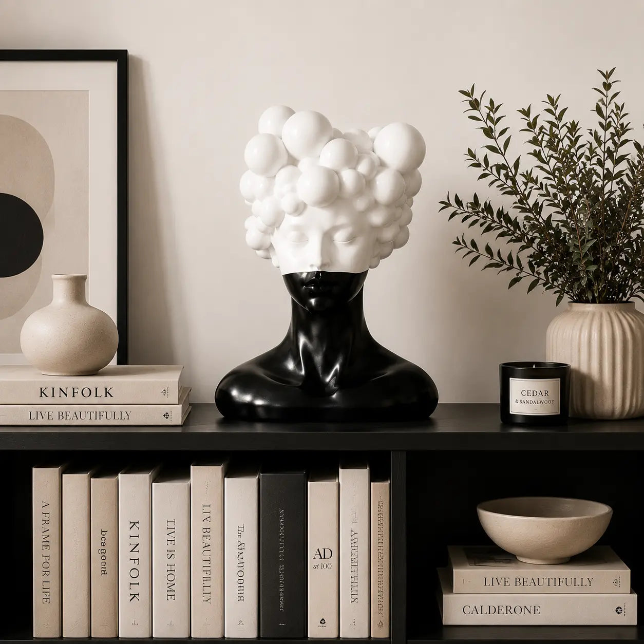Black White Woman Bust Decor | Abstract Portrait Sculpture | Modern Table Ornament | Living Room Shelf Accent Jumartins