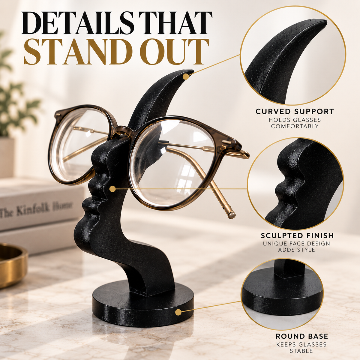 Sculptural Eyeglasses Holder Stand | Face Profile Sunglasses Display | Desk Eyewear Organizer | Modern Table Decor
