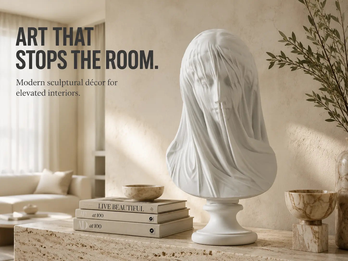 Veiled Lady Bust Sculpture | Greek Goddess Style Statue | White Maiden Figurine | Living Room Desk Bookshelf Decor Jumartins