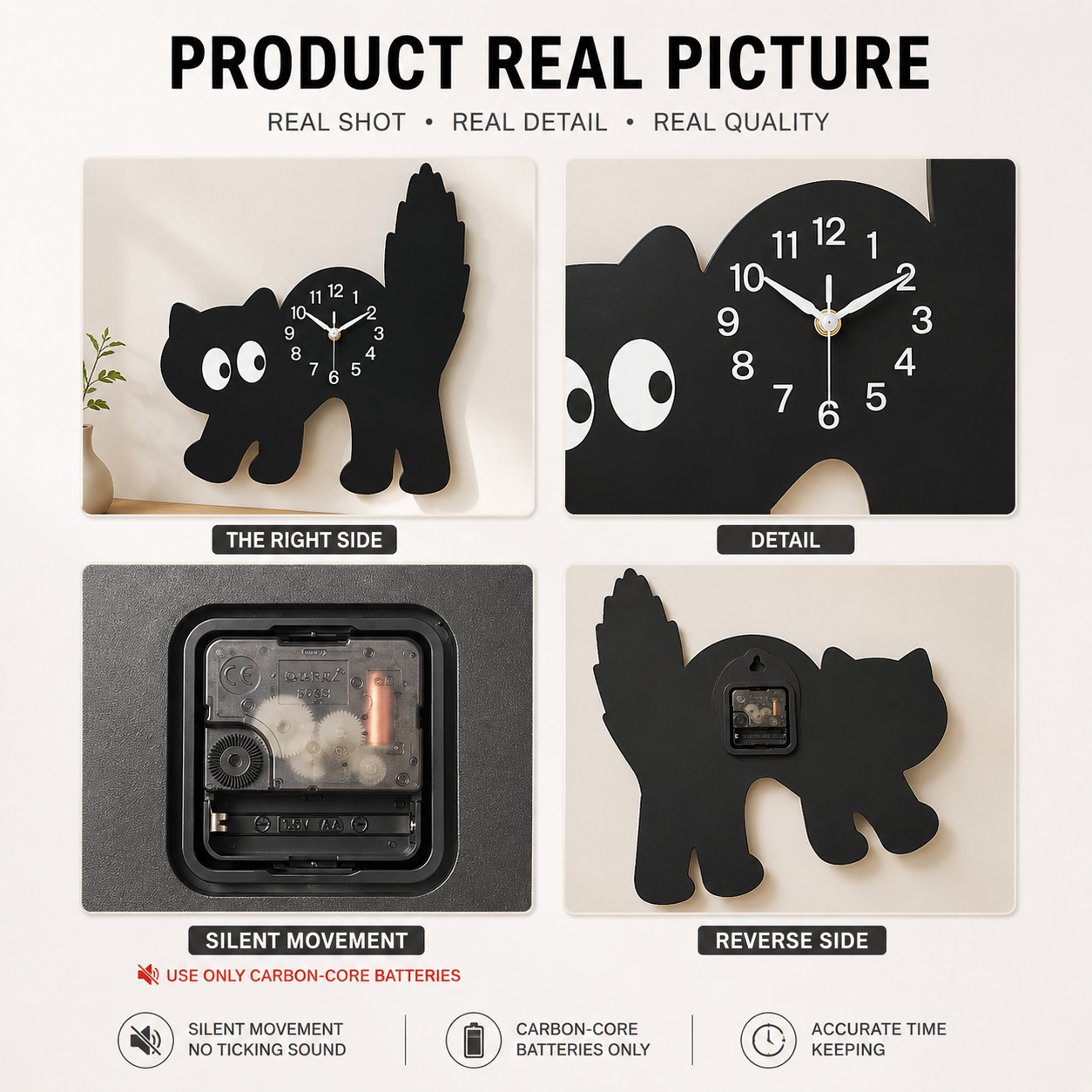 Cat Wall Clock | Playful Silent Quartz Clock | Whimsical Home Wall Decor | Living Room Bedroom Clock | Holiday Gift Decor