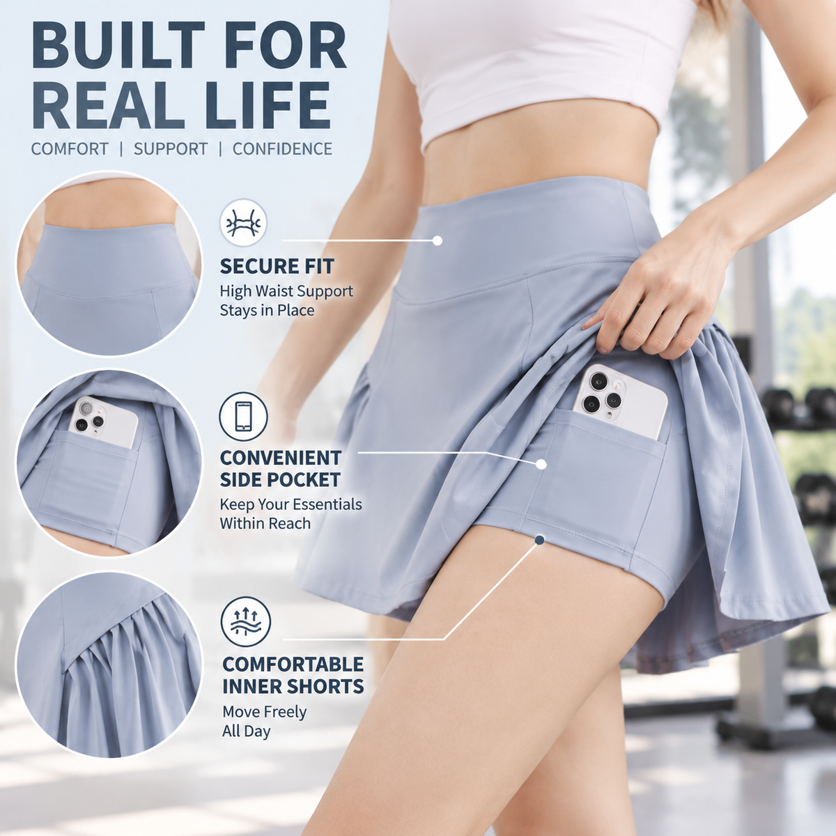 Women's Tennis Skirt High Waist Athletic Skort Yoga Workout Skirt Sports Fitness Bottom Active Lifestyle Wear