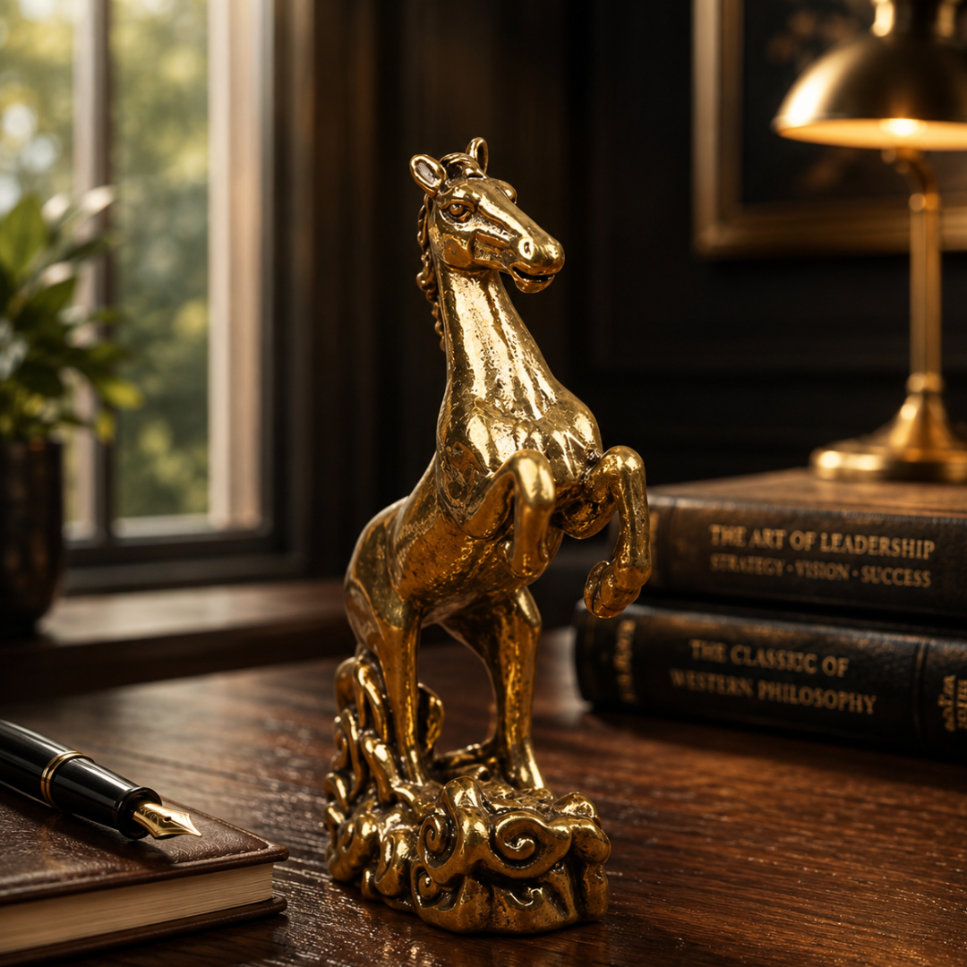Brass Horse Statue – Chinese Zodiac Desktop Sculpture for Home Decor