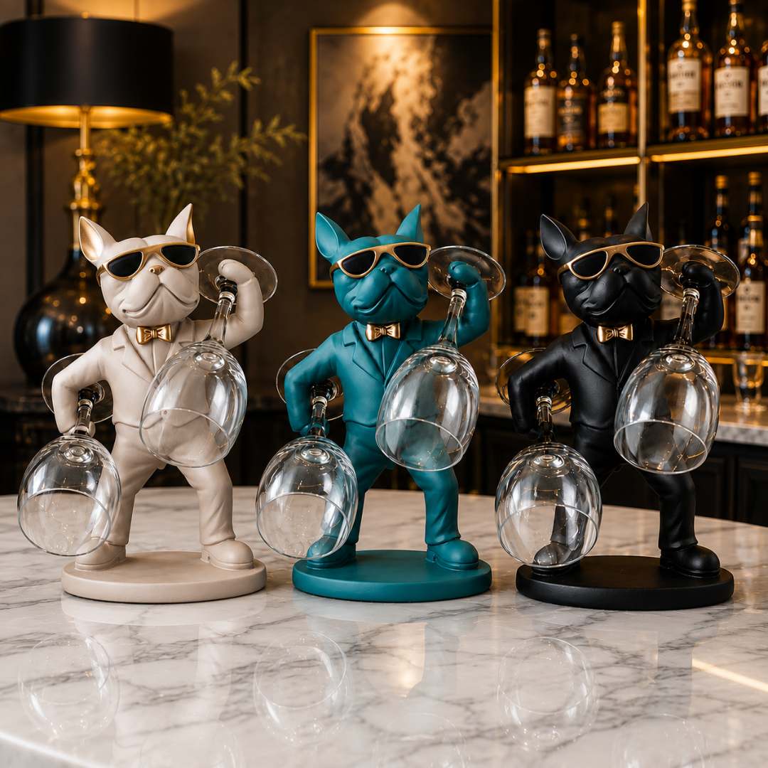 Frenchie Dog Wine Glass Stand – Modern Resin Home Decoration