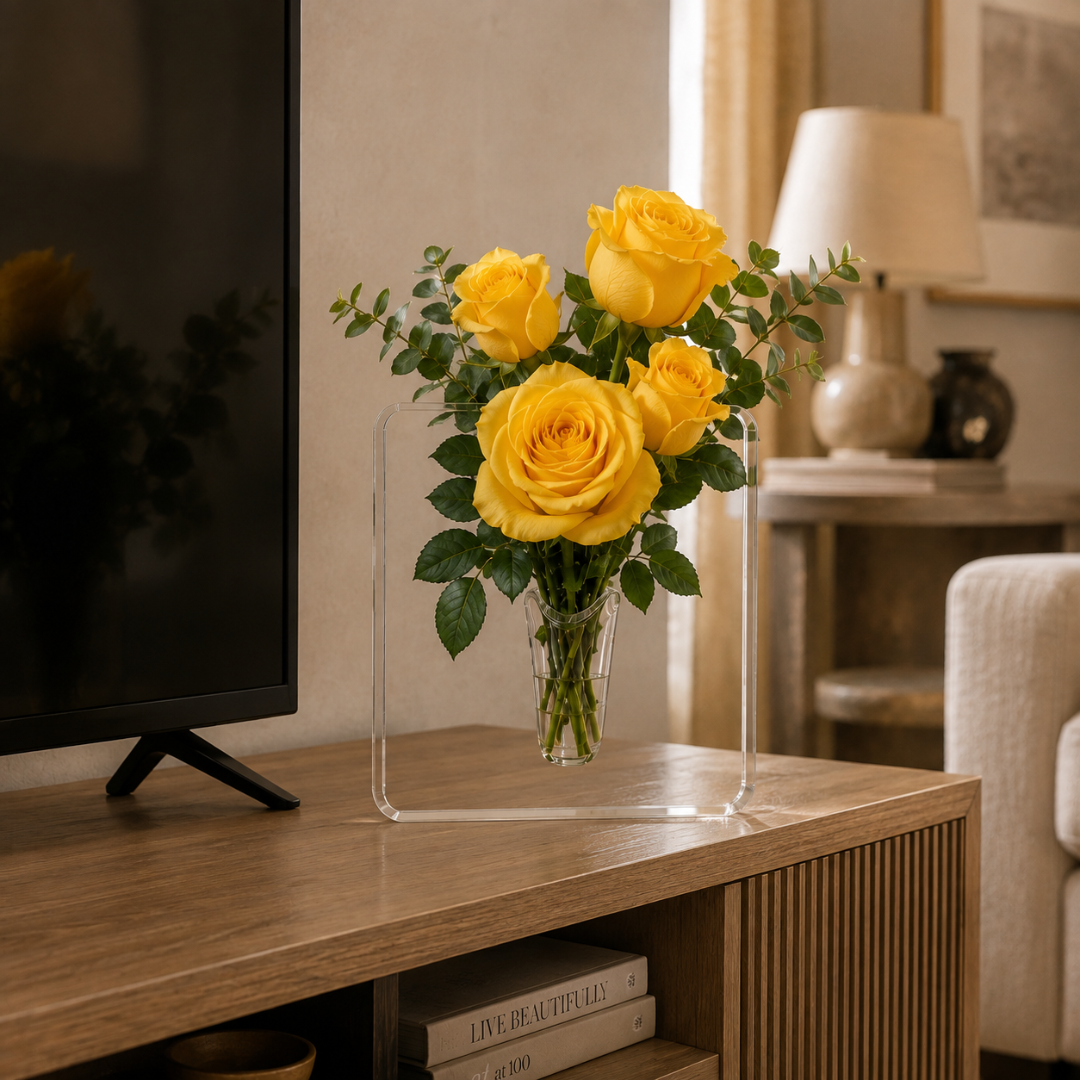 Clear Acrylic Frame Flower Vase – Modern Art Vase for Home & Desk Decor