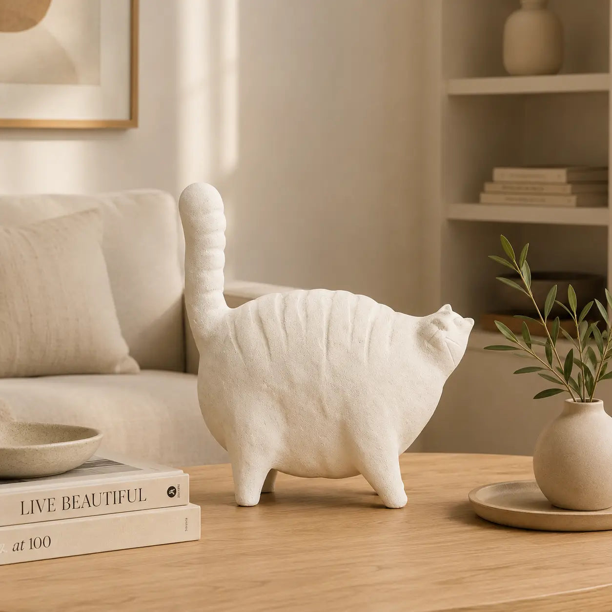 Ceramic Cat Sculpture| Abstract Kitten Table Decor | Modern Animal Shelf Accent | Living Room Ornament | Cat Lover Gift Jumartins