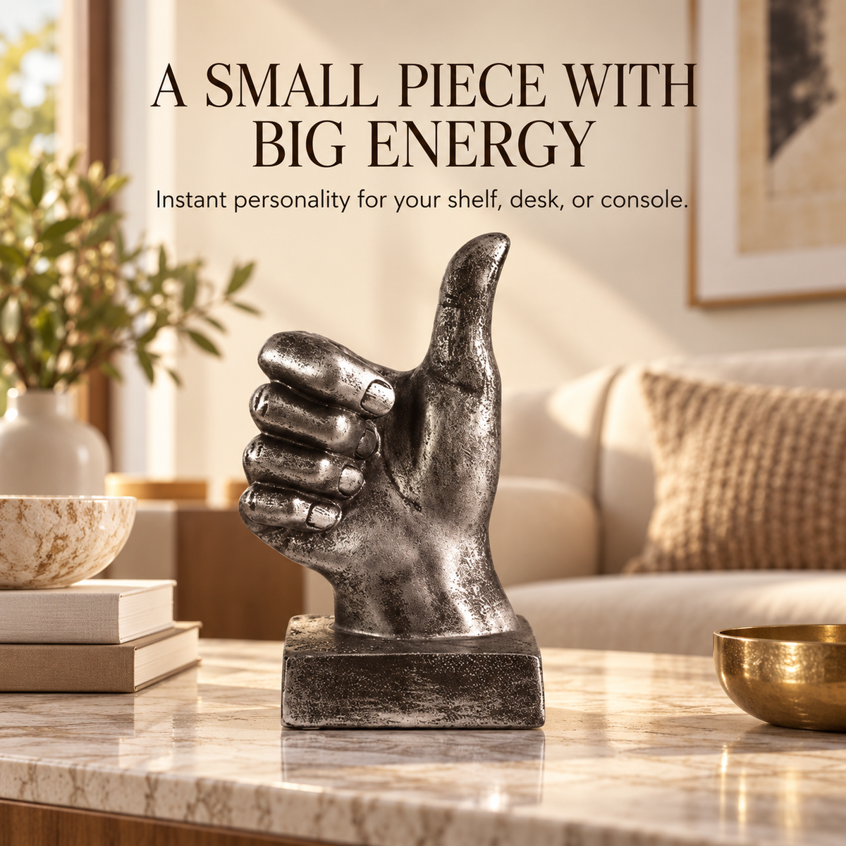 Thumbs Up Hand Resin Sculpture | Vintage Desktop Decor | Creative Finger Gesture Ornament | Living Room Shelf Coffee Table Accent